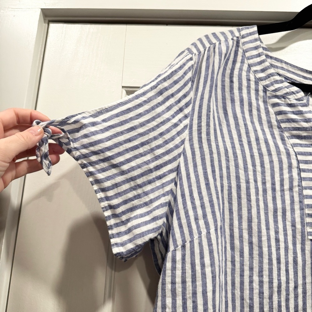 Talbots 100% Linen Blue Stripe Shirt XL Nautical Preppy Summer Spring Vacation - Picture 7 of 12